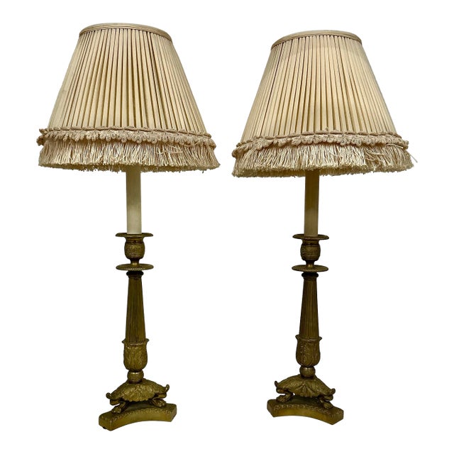 Pair of Louis-Philippe Bronze Candlestick Lamps, 19th Century For Sale