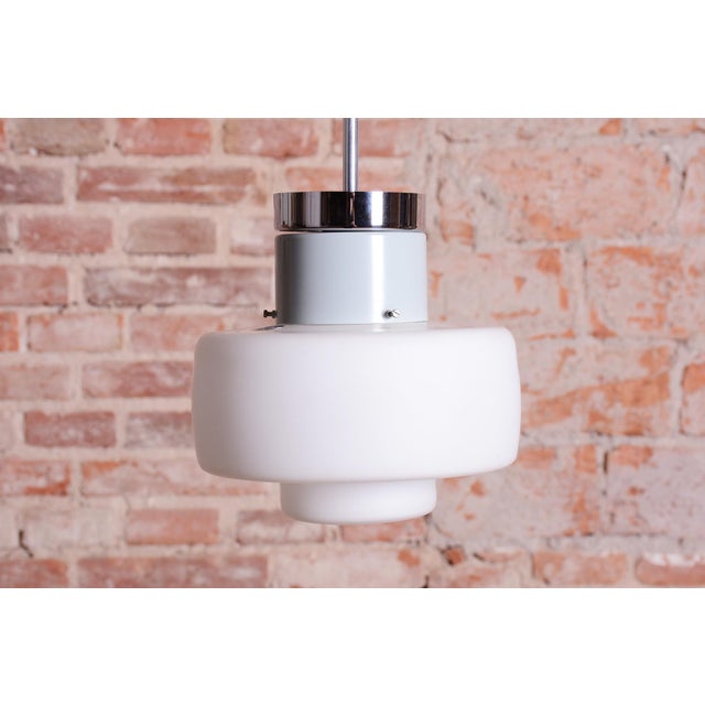 1960s Mid-Century Czech Chrome and Opaline Glass Pendant Light attributed to Lidokov, 1960s For Sale - Image 5 of 12