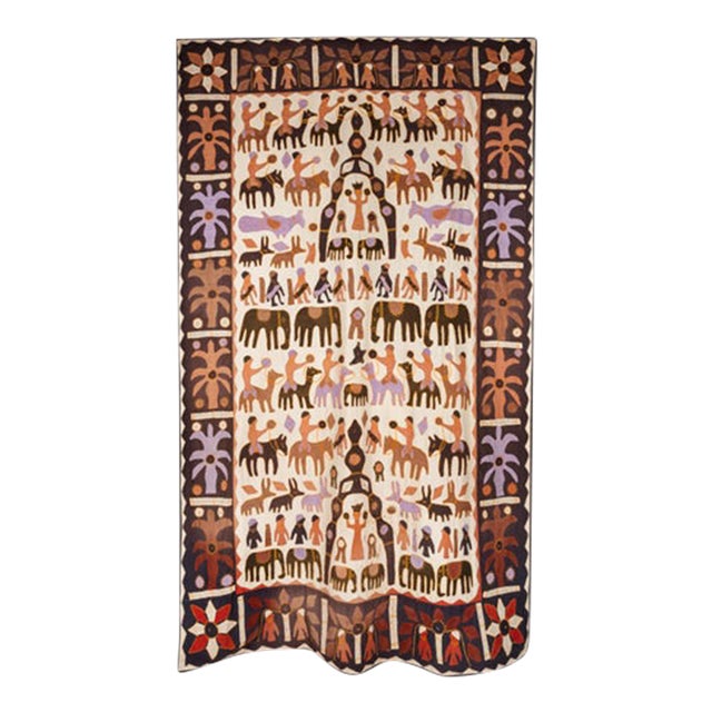 Vintage Hand-Stitched Kanduri Cloth With Animal and Tree of Life Appliqué, India, C. 1950s For Sale