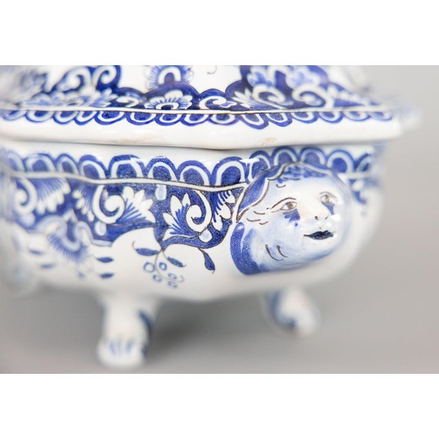 Antique French Rouen Faience Blue & White Tureen For Sale - Image 9 of 11