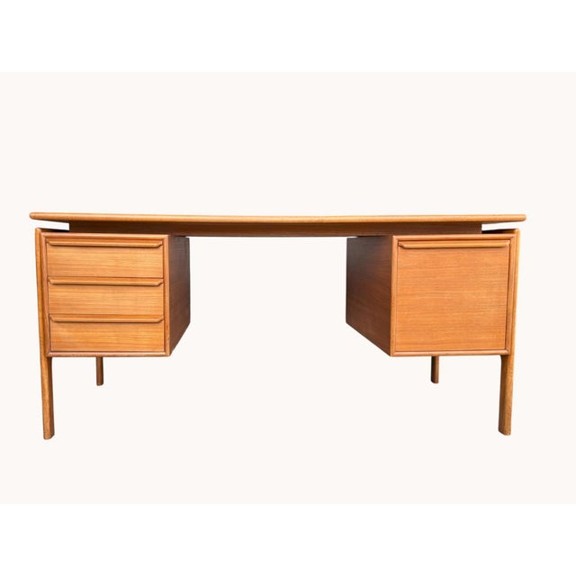 Mid-Century Modern 1960s Danish Modern Teak Floating-Top Desk With Pedestal Base and Drawers For Sale - Image 3 of 12