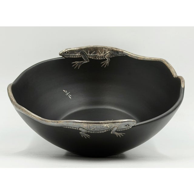 1980s 1980s Emilia Castillo Pure Silver Lizard & Black Porcelain Bowl, Mexican Silver Art For Sale - Image 5 of 18