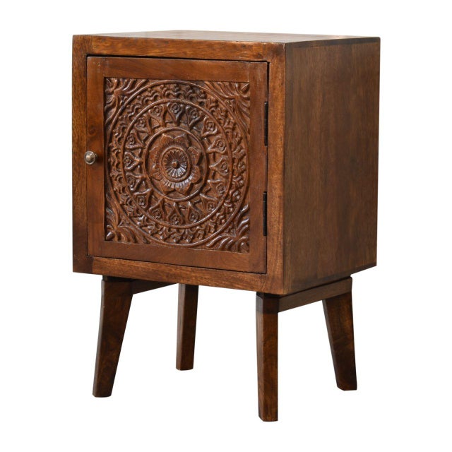 Featuring a beautifully textured door front and minimalist structure, this small table brings artistry and practicality...