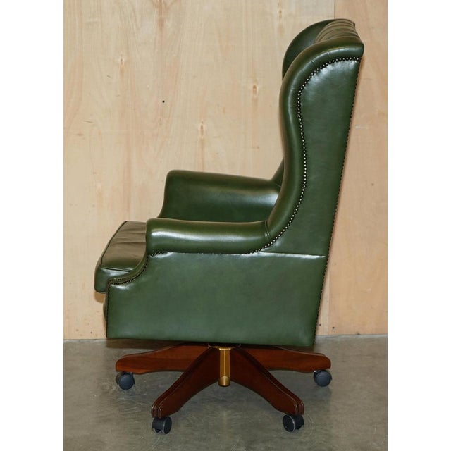 Chesterfield Wingback Swivel Chair in Green Leather For Sale - Image 14 of 18