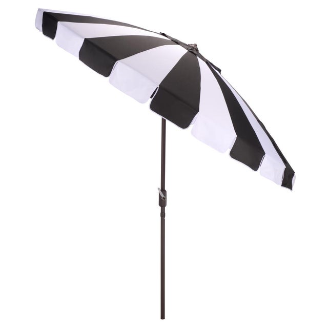Black Buti 9 Ft Crank Umbrella, Black Cabana Stripe/Brown Pole For Sale - Image 8 of 9