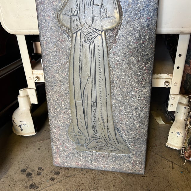 Gothic Vintage 15th-Century Style Medieval Monumental Brass Rubbing Plaque of a Noble Lady Wall Art For Sale - Image 3 of 5