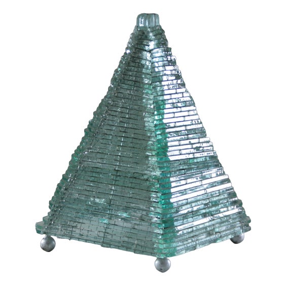 Glass & Metal Pyramid Table Lamp, 1970s For Sale
