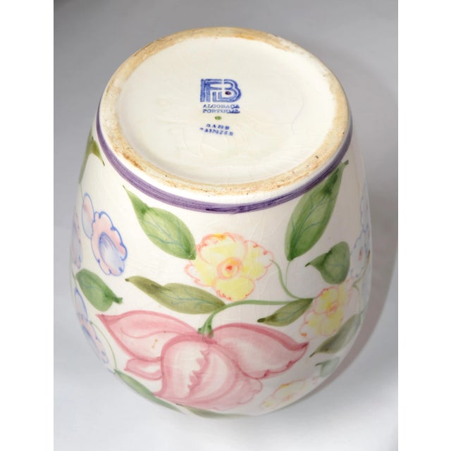 Vintage 1960s Mediterranean Hand Painted Glazed Flower Vase Rose Motif For Sale - Image 10 of 12