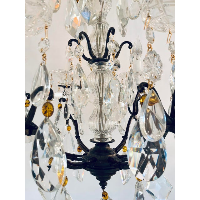 Myran Allan Luxury Lighting Italian Amber and Clear Crystal Bronze Versailles Chandelier For Sale - Image 4 of 7