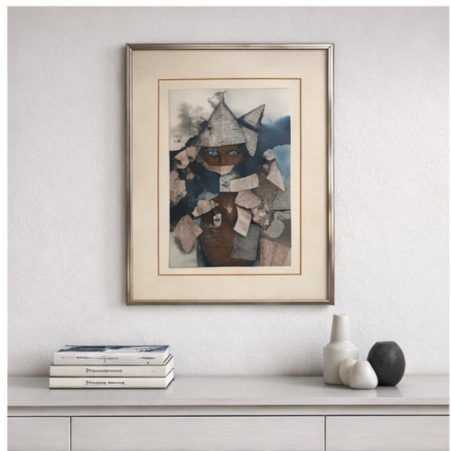 Original vintage collage artwork incorporating Italian newspaper typography and watercolor wash techniques. Signed and...