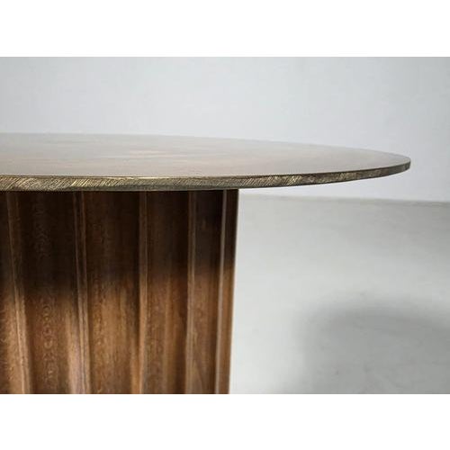 1980s Italian Postmodern Brass, Teak and Marble Pedestal Side Table, 1980s For Sale - Image 5 of 10