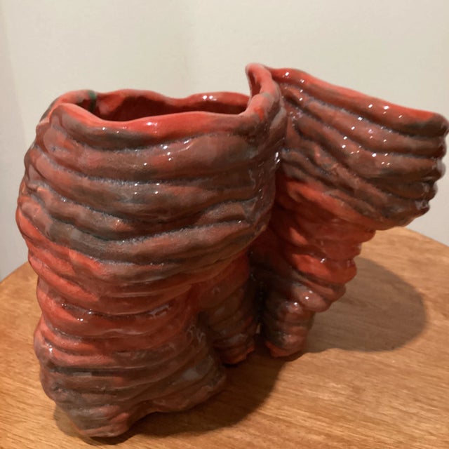 Late 20th Century Late 20th Century Modern Ceramic Glazed Vase With Twisted Body and Irregular Opening Multicolor For Sale - Image 5 of 13