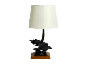 Very Large Iron in the Shape of an Eagle with a Teak Wooden Base Table Lamp, 1940s