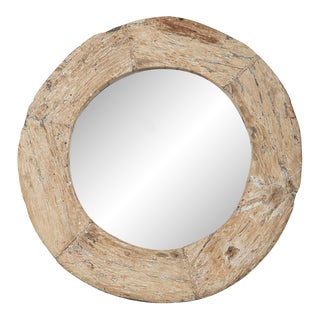 Vintage Round Wood Mirror For Sale