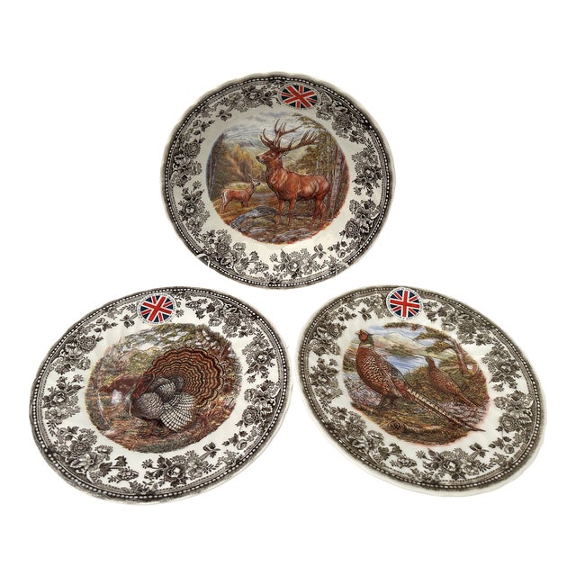 Harvest "Quintessential Game" Salad/Soup Plate Set of 3 For Sale
