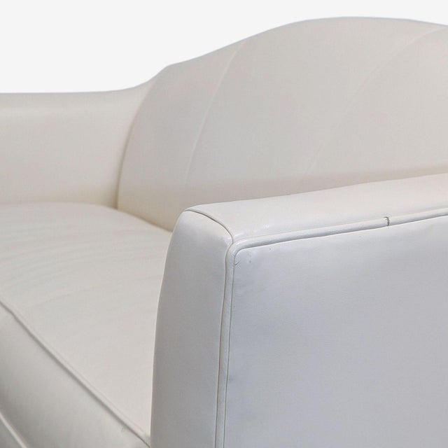 Ethan Allen Cream Leather Loveseat With Wood Legs For Sale In San Francisco - Image 6 of 8