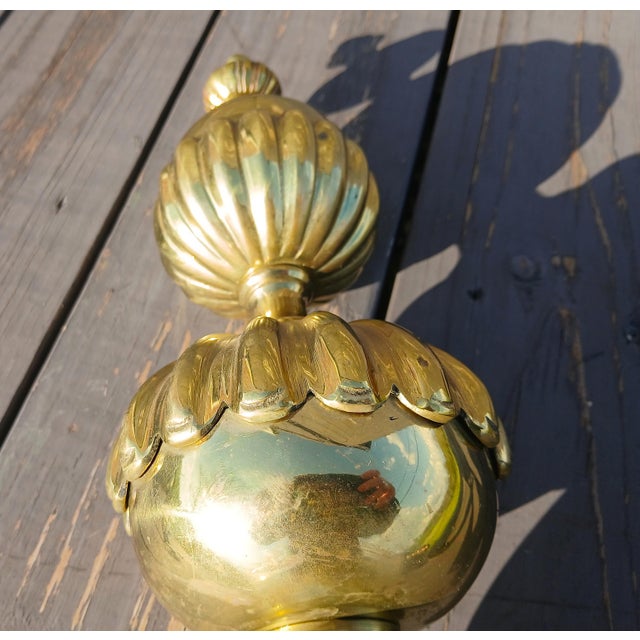 Vintage Ornate Cast Brass Fireplace Andirons 1950s For Sale - Image 15 of 18
