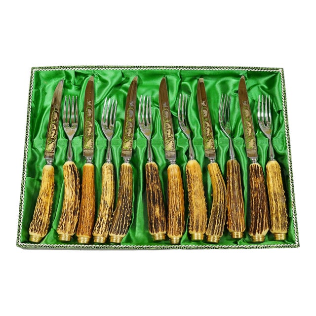 Vintage Stainless Steel and Horn Cutlery Set 'Othello' by Anton Wingen, 1950s For Sale
