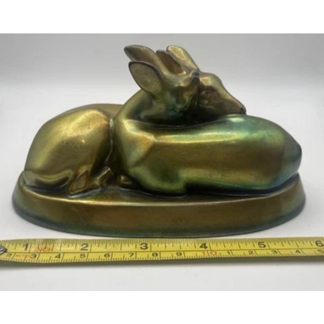 Art Deco Vintage Zsolnay Hungary Pecs Eosin Glaze Iridescent Ceramics Resting Deer For Sale - Image 3 of 6