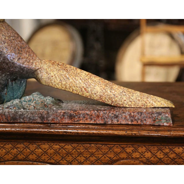 Louis Dage Early 20th Century French Painted Faience Pheasant Sculpture Signed Louis Dage For Sale - Image 4 of 12