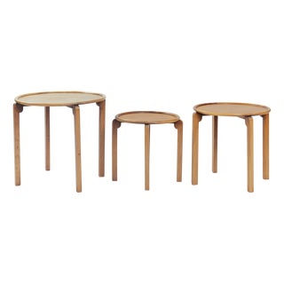 Art Deco Oak Wooden Round Amsterdam School Nesting Tables, the Netherlands, 1920s, Set of 3 For Sale