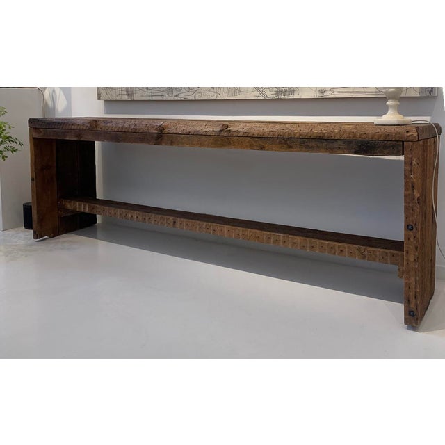 Contemporary Monumental Reclaimed Wood Console Table, Rustic Minimalist Form, 88” For Sale - Image 3 of 7