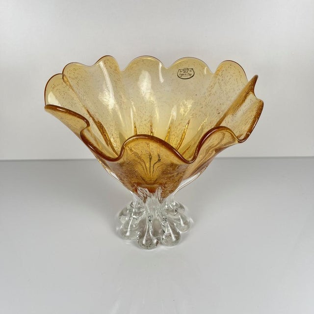 Mid-Century Modern Amber-Colored Murano-Style Glass Bowl, 1970s For Sale - Image 3 of 14