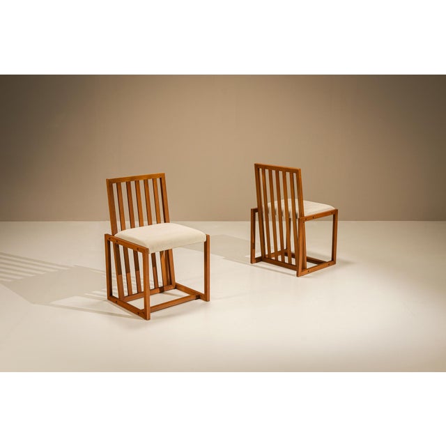 Mid-Century Modern Vintage Italian Architectural Dining Chairs in Cherrywood, Italy, 1970s, Set of 6 For Sale - Image 3 of 13