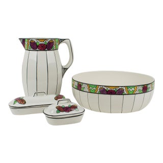 Art Deco Faience Ceramic Dresser Bowl, Pitcher and Boxes by Auguste Mouzin For Sale