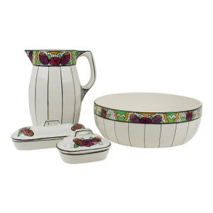 Art Deco Faience Ceramic Dresser Bowl, Pitcher and Boxes by Auguste Mouzin