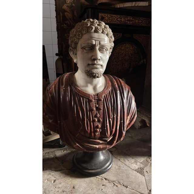 Early 20th Century Roman Emperor Bust with Patina, 1920, Marble For Sale - Image 3 of 6