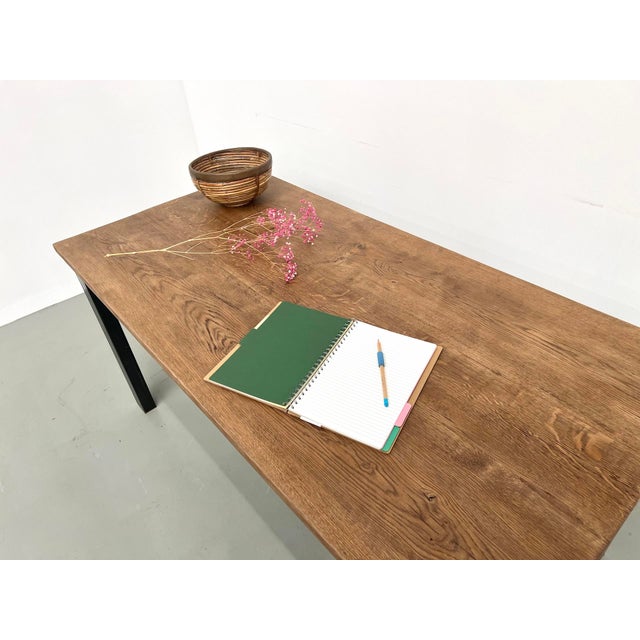 Wood Dining Table with Metal Base, 1970s For Sale - Image 7 of 17