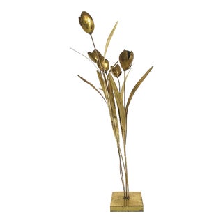 Vintage French Modern Brass Lotus Flower Floor Lamp For Sale