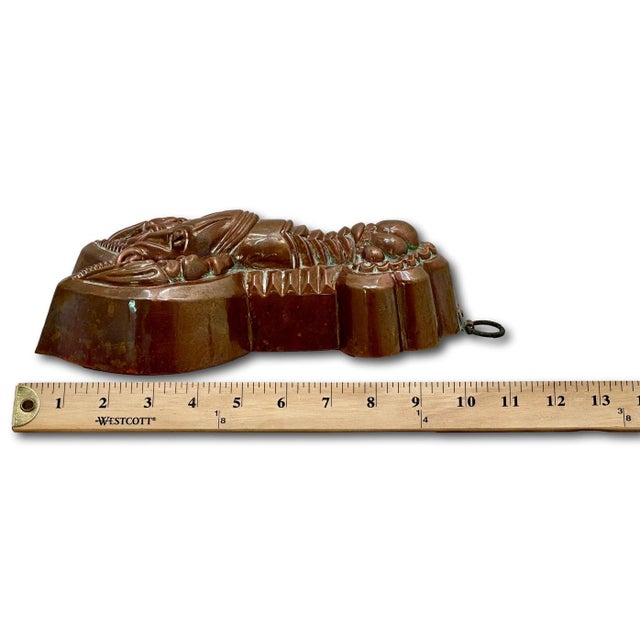 Rare Original Matching Pair of Early 1900s Antique Germany Hand Wrought Solid Copper Lobster Kitchen Molds For Sale - Image 16 of 18