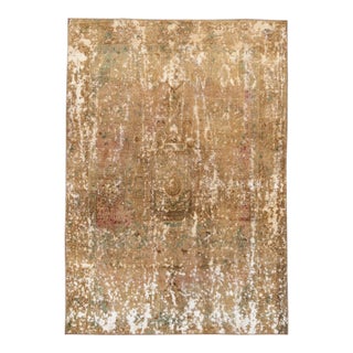 Tan Vintage Distressed Turkish Wool Rug 6'2" X 8'10" For Sale