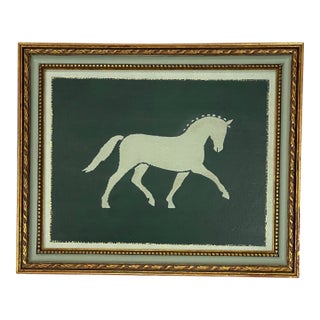 Contemporary Primitive Equestrian Horse Painting in Custom Wood Frame For Sale