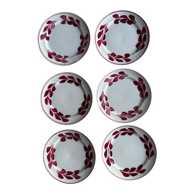 Vintage Attributed to Blue Ridge Southern Potteries Red Leaf Dessert Plates Set of 6 For Sale