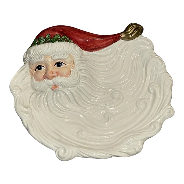 Vintage 1994 Omnibus by Fitz & Floyd Hand Painted Santa Claus Canape Plate For Sale