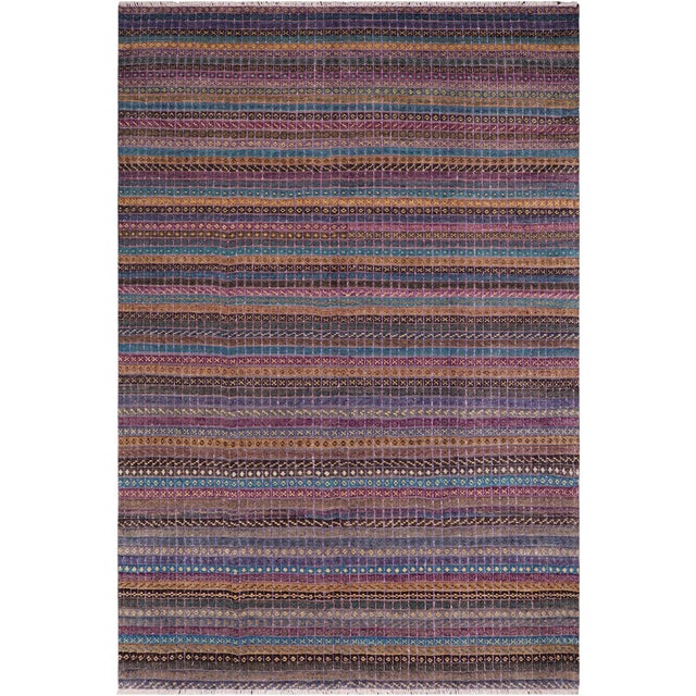 Boho Chic Purple/Blue High Low Wool & Silk Rug - 8'11'' X 12'3'' For Sale - Image 9 of 9