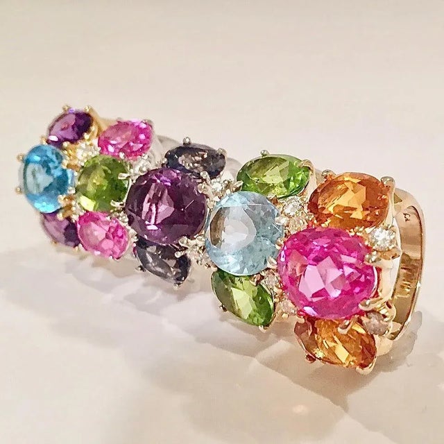 Not Yet Made - Made To Order Christina Addison Large Gum Drop Ring With Pink Topaz and Peridot and Diamonds For Sale - Image 5 of 12