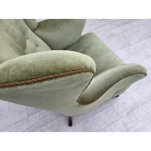 Scandinavian Armchair in Green Furniture Velour and Oak Wood Legs, 1960s For Sale - Image 15 of 18
