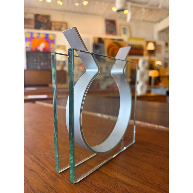 Vintage Peter Hewitt MoMA Square Ribbon Vase Glass Anodized Aluminum For Sale - Image 13 of 16
