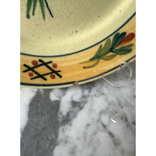 Early 19th Century Quimper France Hand-Painted Butter Yellow, Mustard, Bird and Blue Floral Plates - Set of 3 For Sale In New York - Image 6 of 8