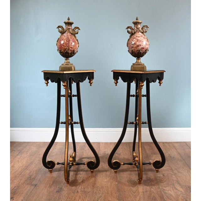Arts and Crafts Lacquered Pedestal Stands, Set of 2 For Sale - Image 6 of 12