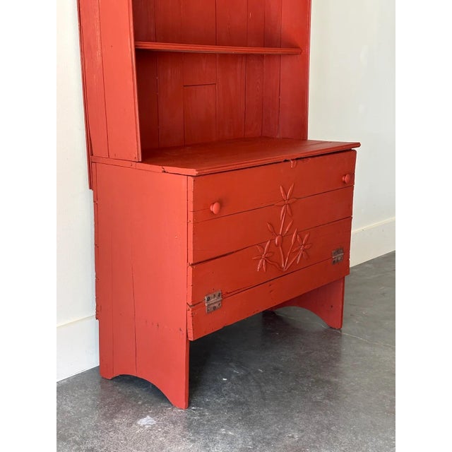 1940s Antique Folk Art Painted Hutch For Sale - Image 5 of 5