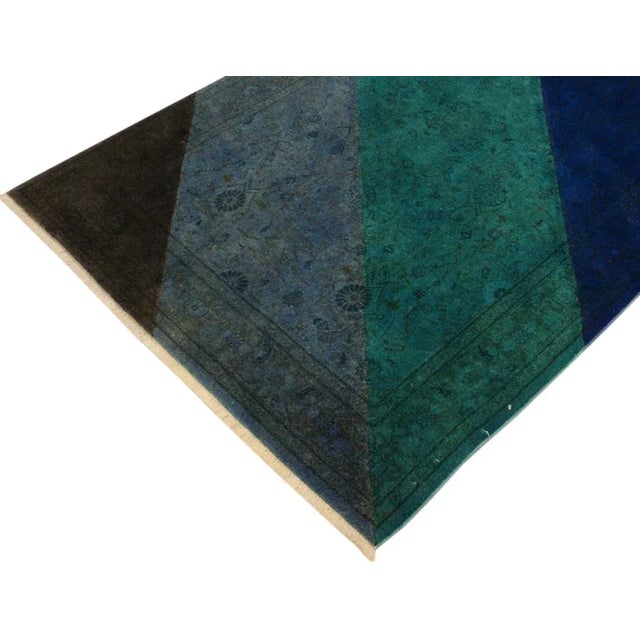 1990s 1990s Boho Chic Overdyed Color Reform Blue/Green Area Rug - 4'1 X 6'0 For Sale - Image 5 of 8