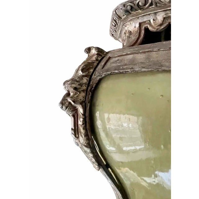 1920s Antique Bronze Ceiling Light With Art Glass For Sale - Image 5 of 7