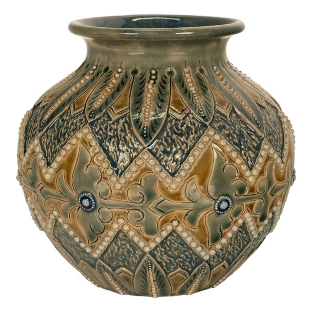 Antique Aesthetic Movement Doulton Lambeth Stoneware Vase Elizabeth Atkins 1883 For Sale