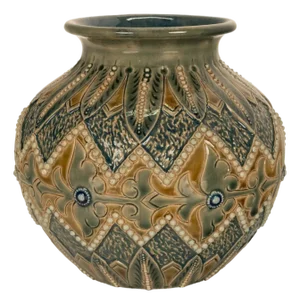 Antique Aesthetic Movement Doulton Lambeth Stoneware Vase Elizabeth Atkins 1883
