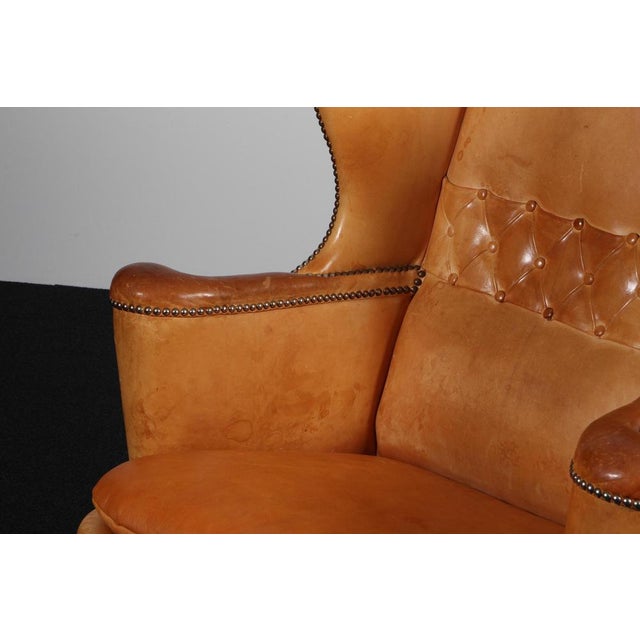 1930s Danish Leather Lounge Chair with Baroque Style Legs, 1930s For Sale - Image 5 of 8